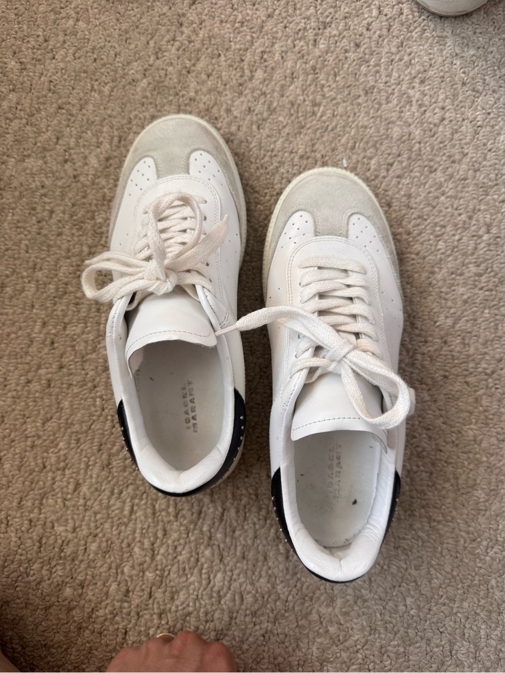 Isabel Marant White Leather Sneakers with Gray Suede and Black Heel